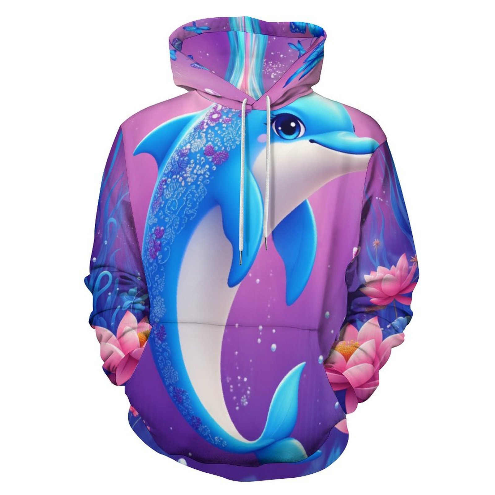 Pattern Print Dolphin Women Pullover Hoodie