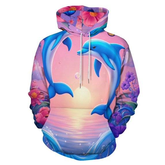 Charming Dolphins in Floral Fantasy-2 3D Print Hoodie Men Women Autumn Thin Pullover Sweatshirt Vintage Streetwear Tops