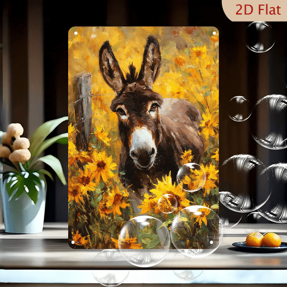 Charming Donkey Sunflower Metal Wall Art Rustic Farmhouse Decor Vintage Animal Wall Sign Perfect Gift for Donkey Lovers Durable Tinplate Construction Warm Autumn Palette, Rustic Home Accent W