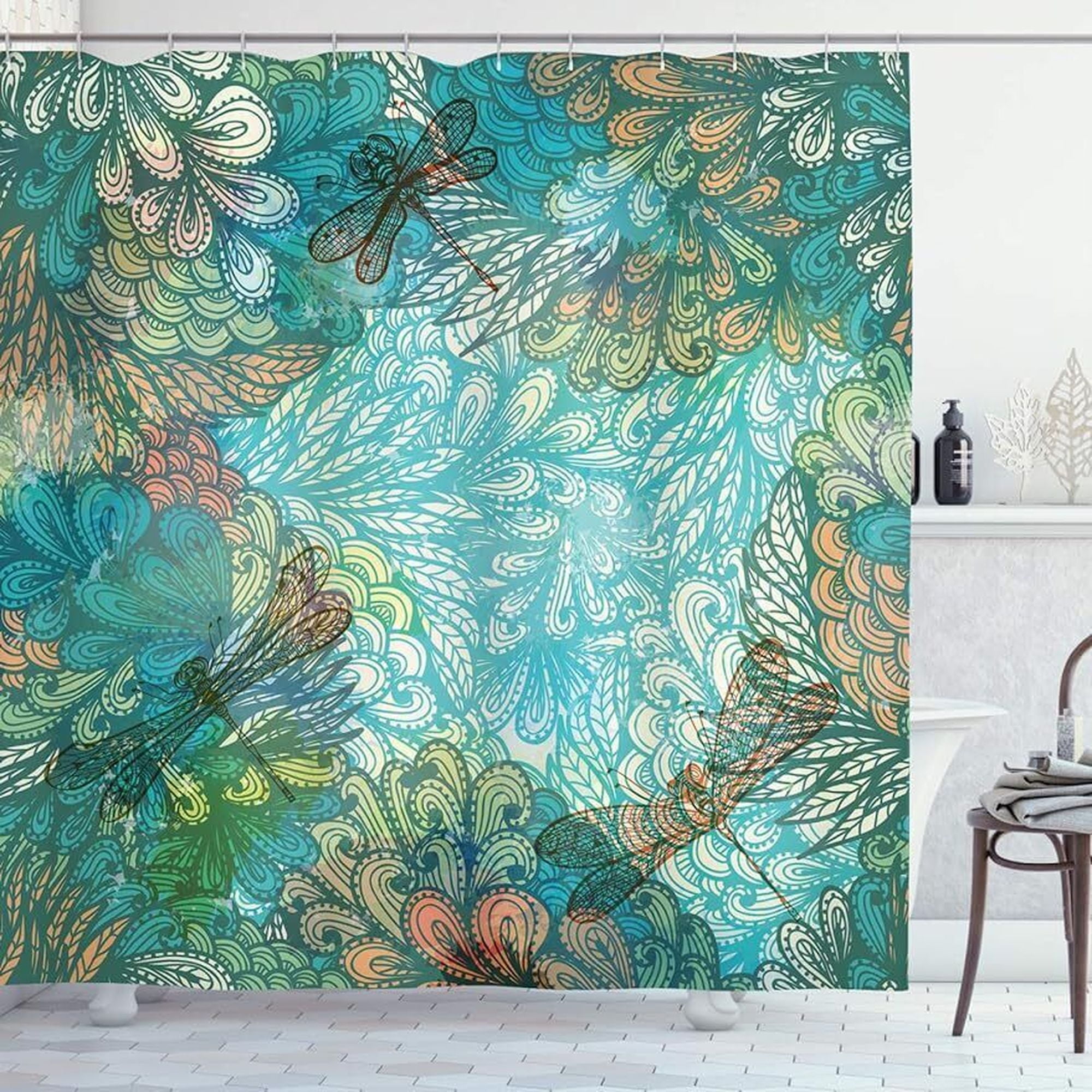 Charming Dragonfly Shower Curtain Set Shabby Beauty meets Nature