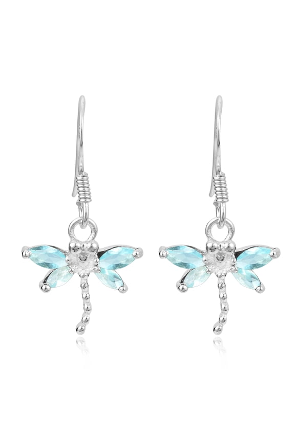 Charming Dragonfly with Blue Sparkling CZ Sterling Silver Dangle Earrings