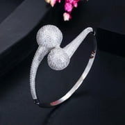 Charming Dubai Gold Plated Cubic Zirconia Big Round Double Ball Open Cuff Bangle