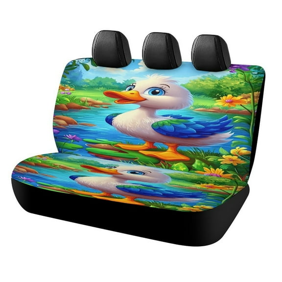 Charming Duck Pond Scene Rear Seat Covers, Car Backseat Protector, Universal Back Seat Vehicle Interior Protector, Fits Most Cars, SUVs, Sedans, Trucks