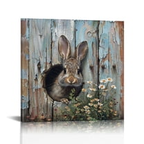 Charming Easter Bunny &  Floral Canvas Wall Art - Pine Wood Framed, Artwork Wall Art Decor for Bedroom, Living Room, Home Office, Bathroom - Thoughtful Gift, Ready to Hang, Bunny Accessories