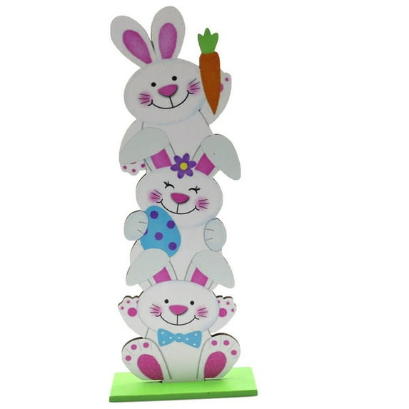 Charming Easter Bunny Stack Decoration Handcrafted Wooden Rabbits with Colorful Accents for Spring Home Decor