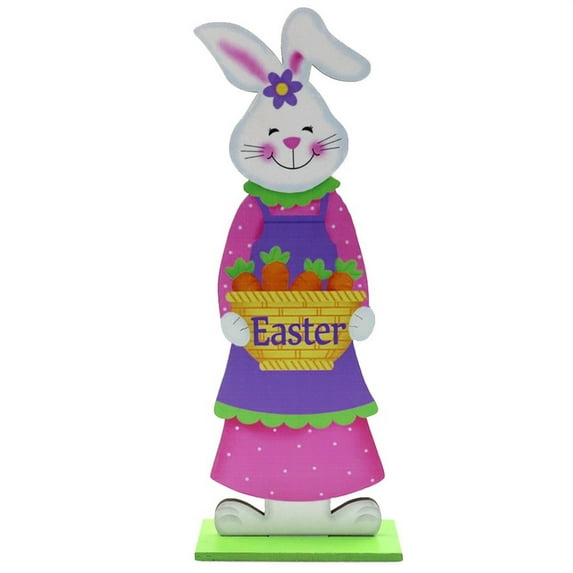 Charming Easter Bunny Stack Decoration Handcrafted Wooden Rabbits with Colorful Accents for Spring Home Decor
