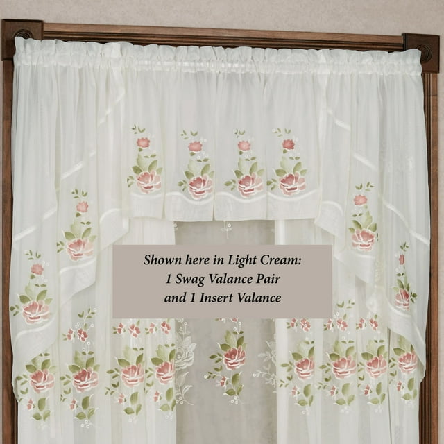 Charming Embroidered Airbrushed Graceful Blooms Sheer Window Valance