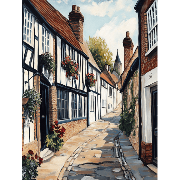 Charming English Village Street Canvas Print/Wall Art Perfect for Living Room Bedroom Kitchen Hallway Office Decoration.