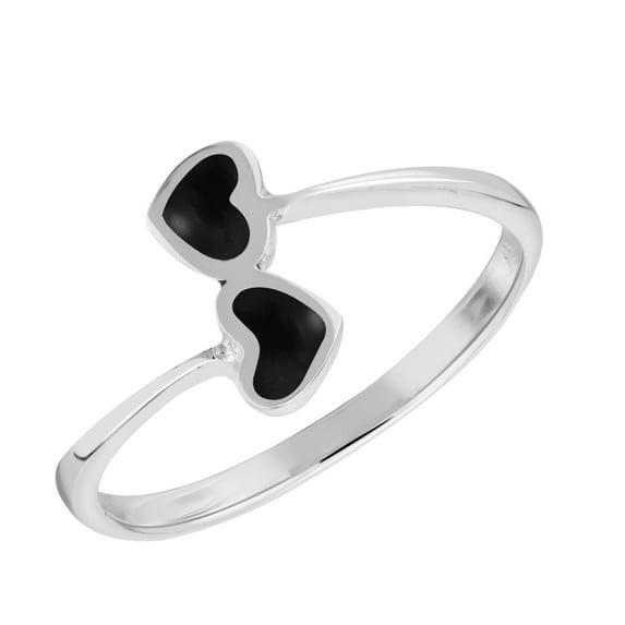 Charming Entwined Twin Hearts Black Onyx Sterling Silver Band Ring-8