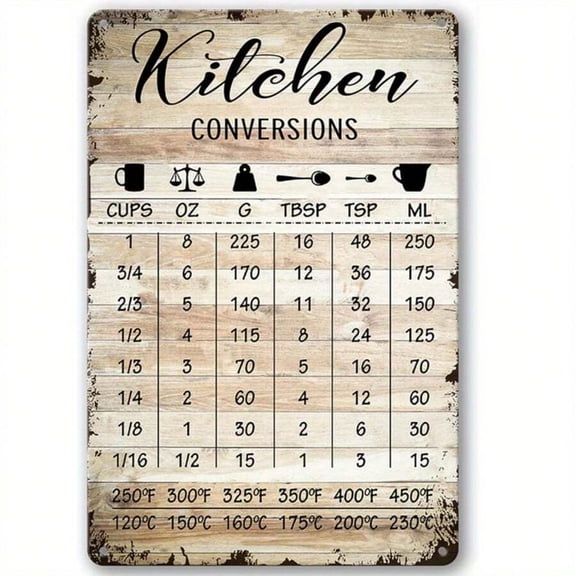 Charming Farmhouse Kitchen Metal Sign - Rustic Wall Decor With Fun Conversion Chart, Frameless 8"X12" Country Style Home & Pantry Accent