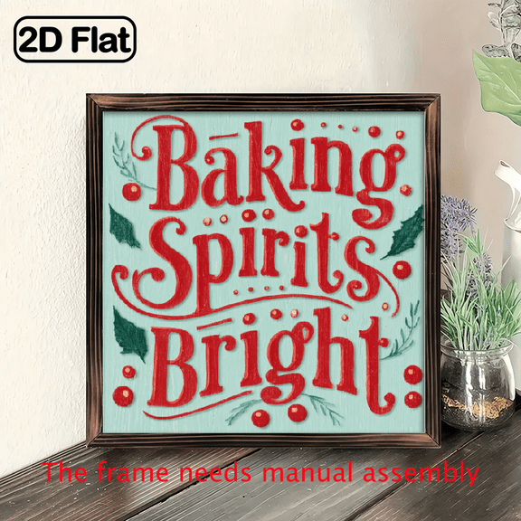 Charming Farmhouse Rustic Wooden Sign - 'Baking Spirits Bright' 8x8 Inch Wall Decor for Home, Kitchen, Bedroom Office - Durable, Weathered Look Perfect for Desktop or Hanging