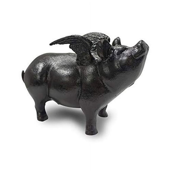 Charming Farmhouse Weighted Door Stop, 9x4x6 Inch, Black Flying Pig