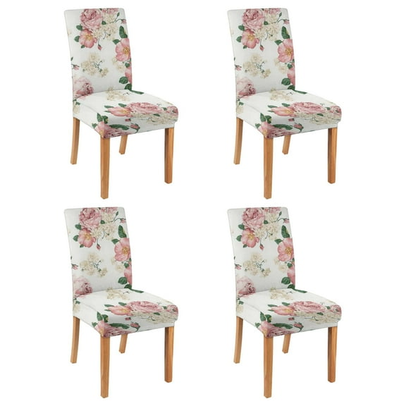 Charming Floral Dining Chair Covers Set of 4 Colorful Butterfly and Bee Pattern Washable Polyester Stretch Slipcovers Removable Seat Protector for Spring Home