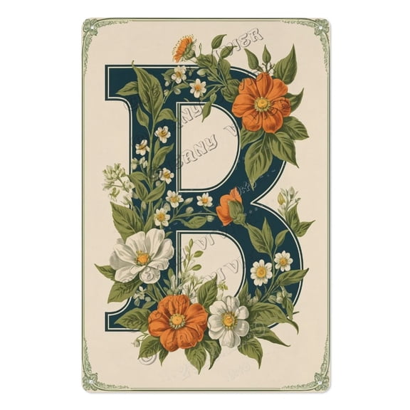 Charming Floral Letter 'B' Metal Sign Personalized Gift for Nursery & Bedroom, Elegant Wall Decor, Ideal for Baby Showers & Birthday Gifts 8x12 inch