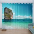 Charming Flower Curtains Blue Sea Beach Curtains Natural Scenery