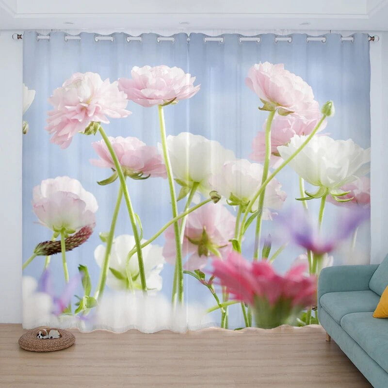 Charming Flower Curtains Blue Sea Beach Curtains Natural Scenery Charming Flower Curtains Blue Sea Beach Curtains Natural Scenery