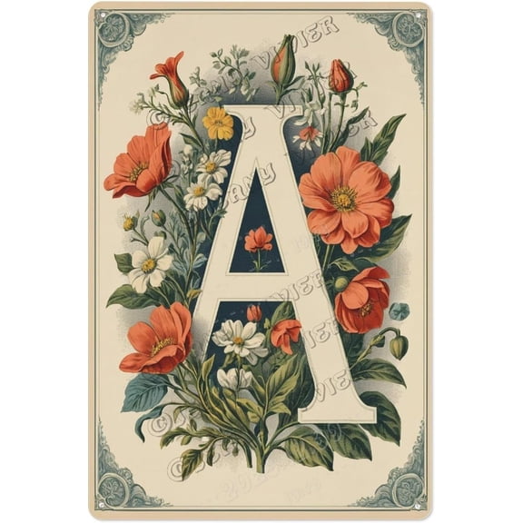 Charming Flower Letter 'A' Decorative Sign Personalized Initial Wall Art for Bedrooms & Nurseries, Ideal Gift for Showers & Birthdays 12x16 inch
