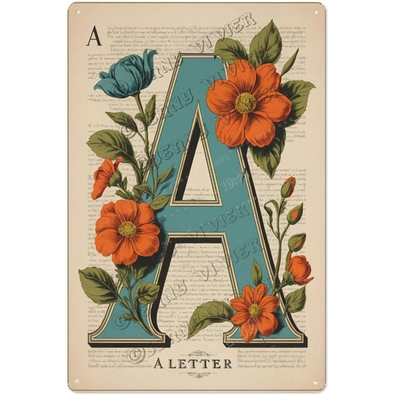 Charming Flower Letter 'A' Personalized Wall Sign Ideal for Bedroom & Living Room, Gift for New Home, Shower, & Birthdays 12x16 inch