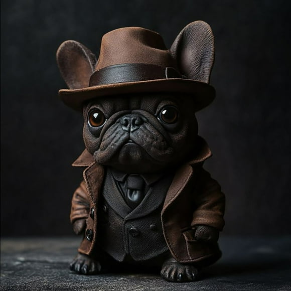 Charming French Bulldog Figurine with Detective Outfit, Unique Home Decor, Perfect Gift for Dog Lovers