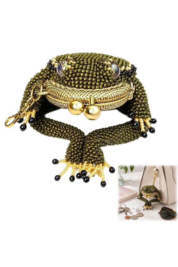 Charming Frog Coin Purse Beaded Kiss Lock Mini Pouch Keychain Bag Charm for Coins Earbuds Small Accessories
