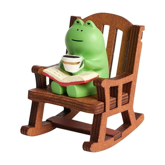 Charming Frog Figurine in Wooden Rocking Chair Delightful Home Decor, Perfect Gift for Frog Lovers, Relaxation Theme