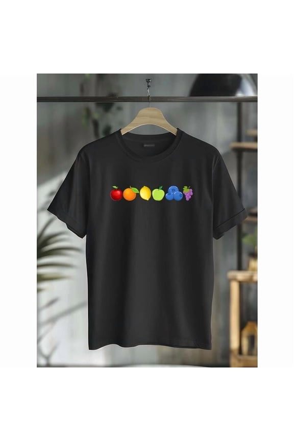 Charming Fruit Emoji Assortment Graphic Tees Sweet Food - Focused Print T - shirts With Vibrant Apple, Orange, Lemon, Green Apple, Blueberries, Grapes Comfy Short Sleeve Casual Daily Shirts
