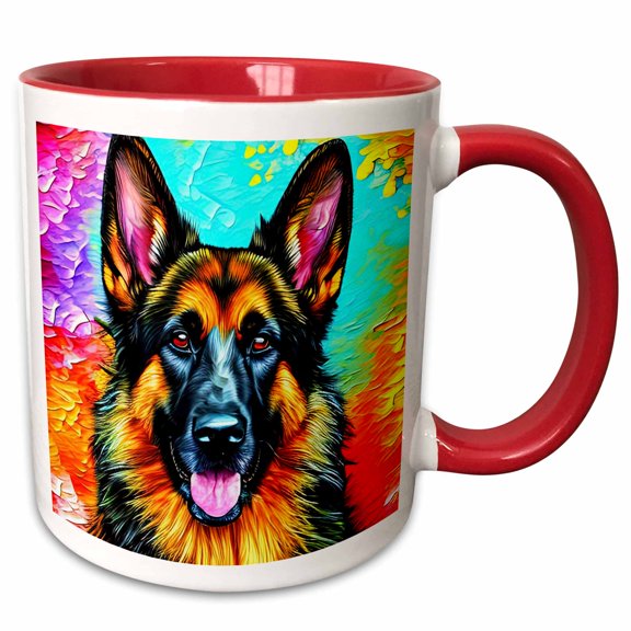 3drose, Charming German Shepherd Dog Portrait. Digital Painting Art Gift, 11oz Two-tone Red Mug