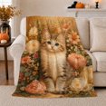 thumbnail image 1 of Charming Ginger Tabby Kitten Among Vintage Blooming Roses, Cozy Botanical Garden Scene, Warm Flannel Blanket for Living Room and Bedroom, Cat Lovers Just Because Gift, Botanical Home Decor, 1 of 9