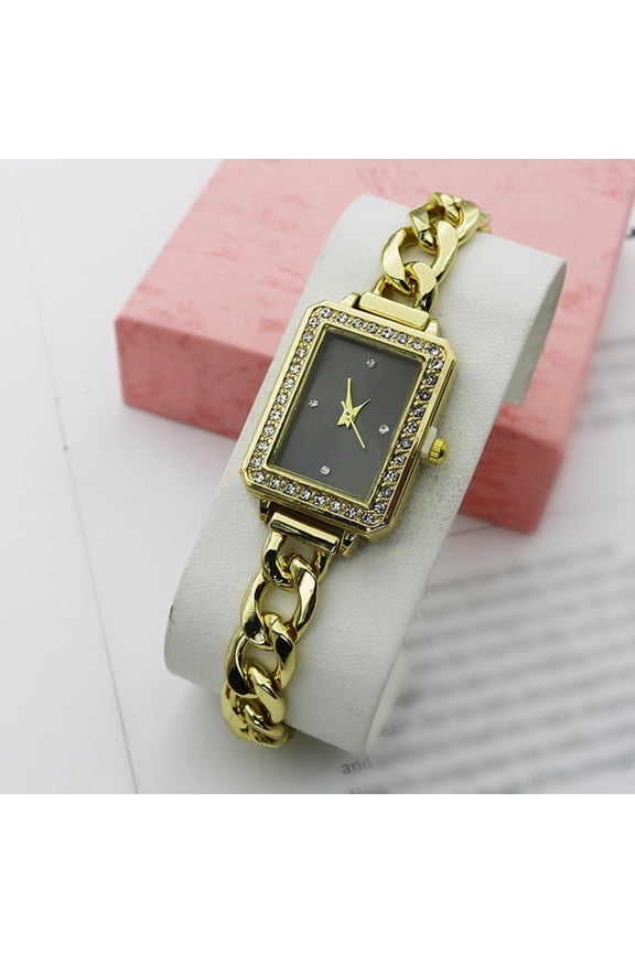 Charming Gold Bracelet Watch for Women with Rectangular Diamond Finish