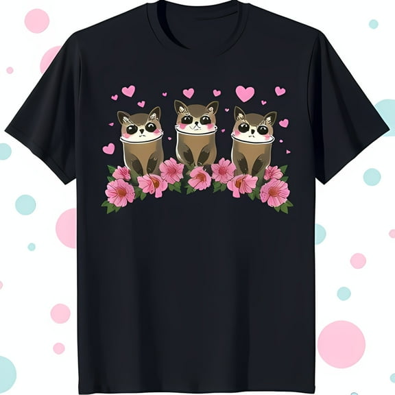 Charming Graphic Black T-Shirt with Hearts & Floral Design