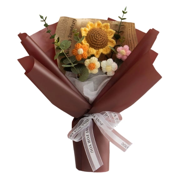 Charming Hand Crocheted Sunflower Bouquet Vintage Style: A Beautiful Gift for Her and Party Decor