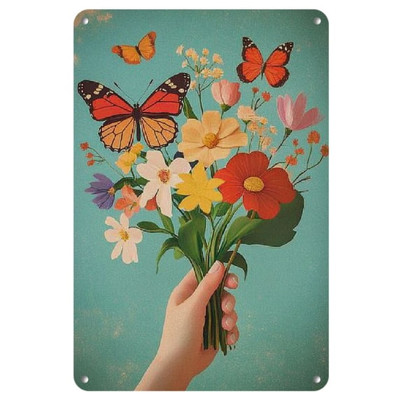 Charming Hand with Colorful Flowers Metal Sign - 8x12 Inches, Perfect for Living Room or Bedroom Decor, Perfect for Room Decor