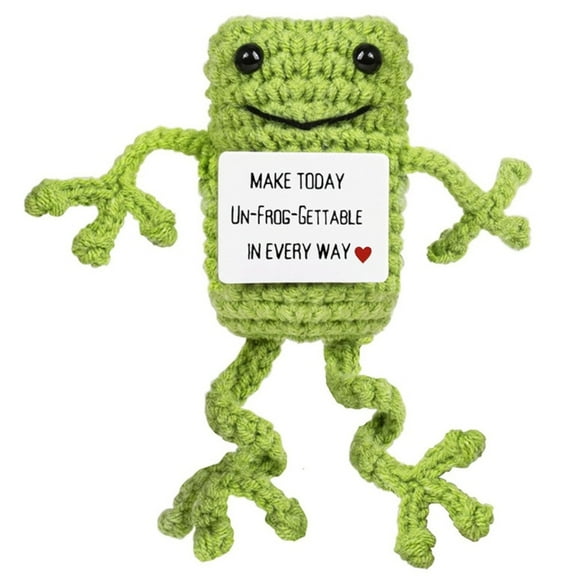 Charming Handmade Crochet Frog Miniature with Inspirational Quote Words Birthday Gift Funny Sweet Doll Cartoon Charm