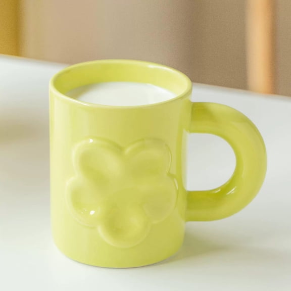 Charming Heart-Shaped Embossed Flower Ceramic Mug - Elegant Minimalist Coffee and Tea Cup for Home and Office