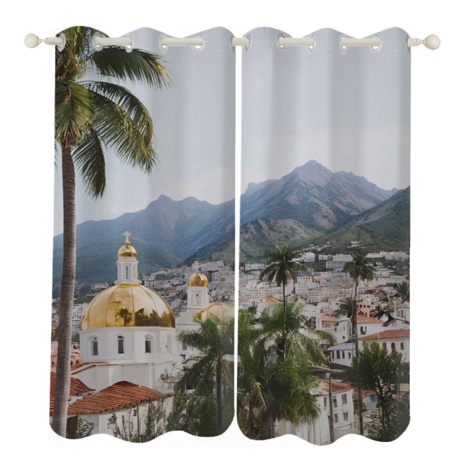 Image showcasing Charming Hillside Village Sunshade Curtains Home Bedroom Living Room ...