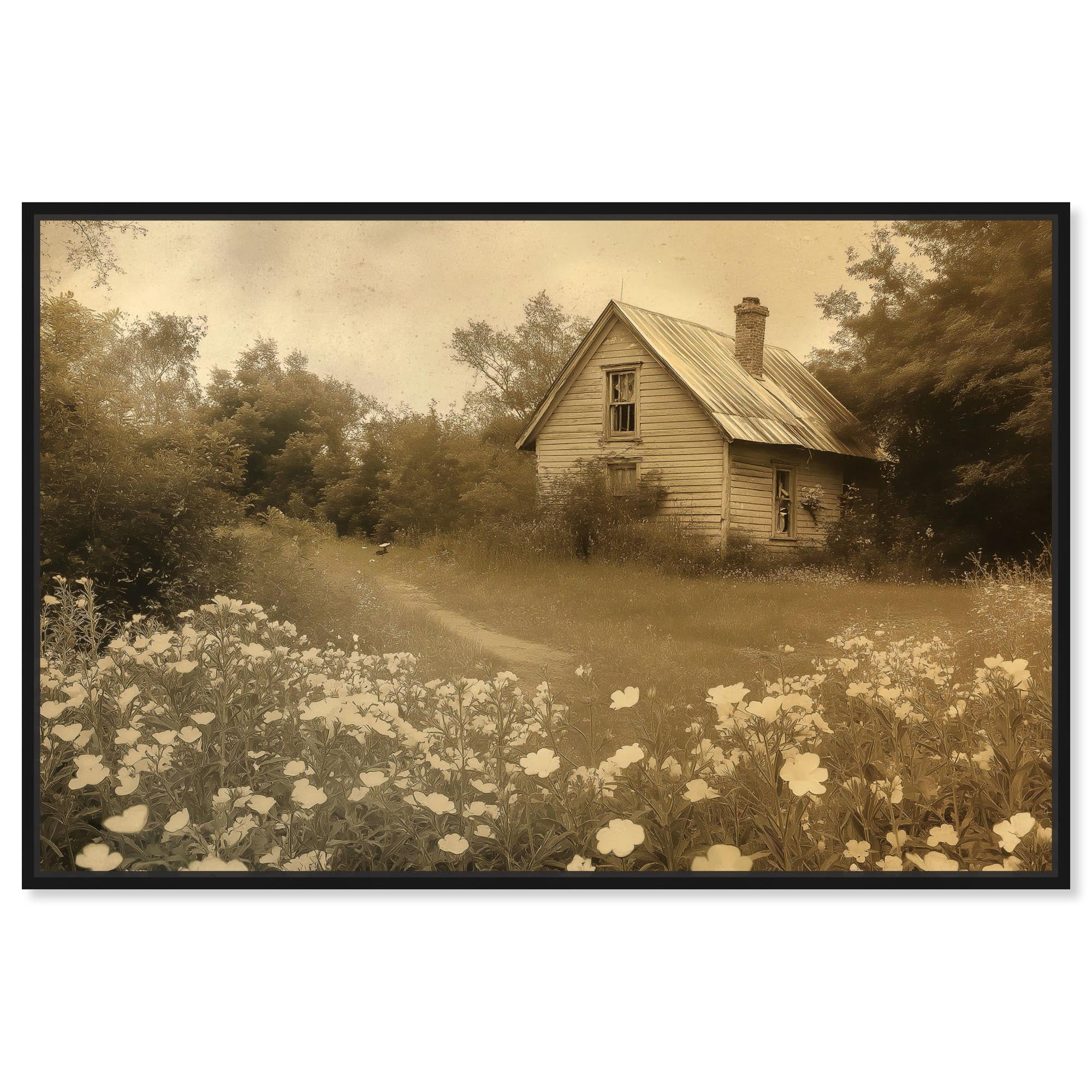 Rustic Landscape Print on Canvas with Black Frame, 15" x 10"