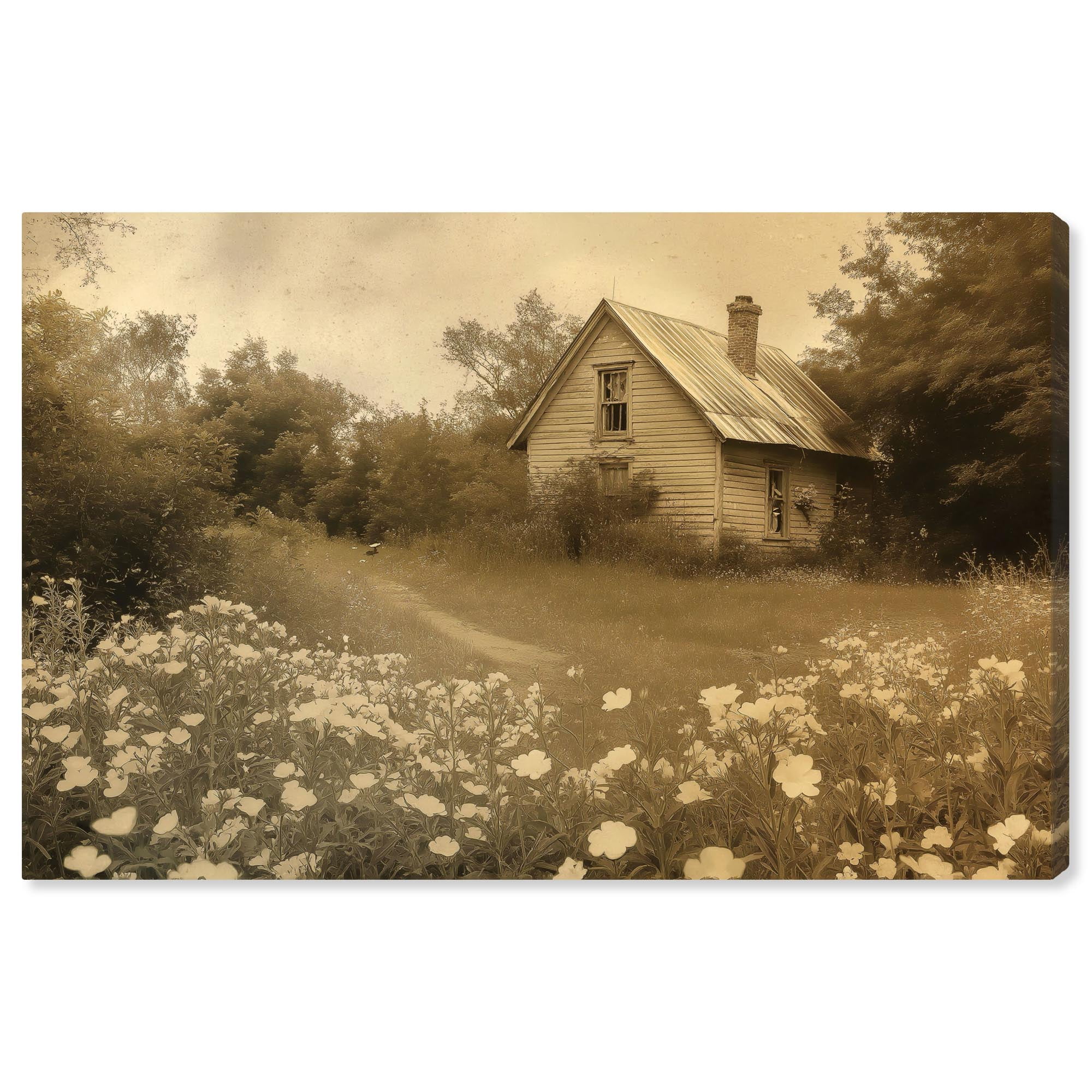 Rustic Beige Landscape Canvas Art with Homestead Scene, 15" x 10"
