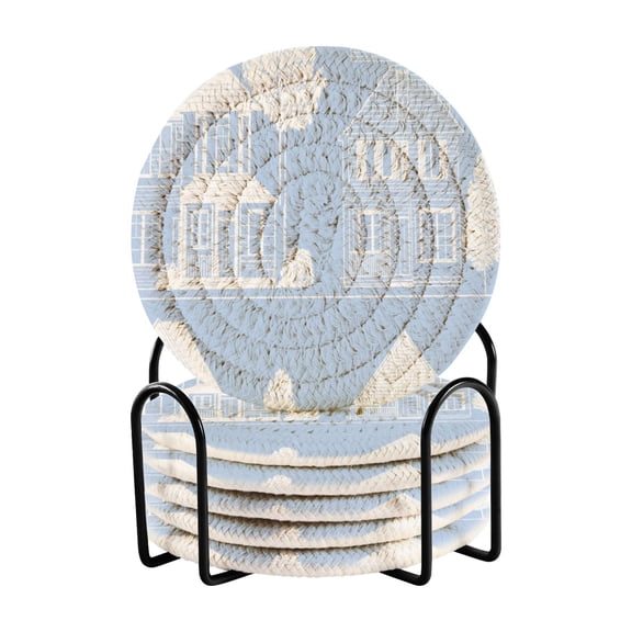 Charming House Outline 4in Bar Coasters Set of 6 with Storage Rack Durable Heat Resistant