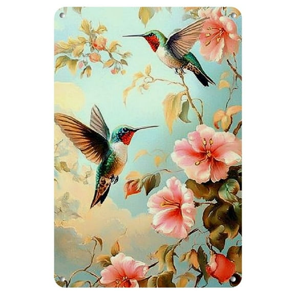 Charming Hummingbird Garden Sign - Vintage Iron Wall Decor for Home, Kitchen, Dining & Bedroom, 8x12 Inch