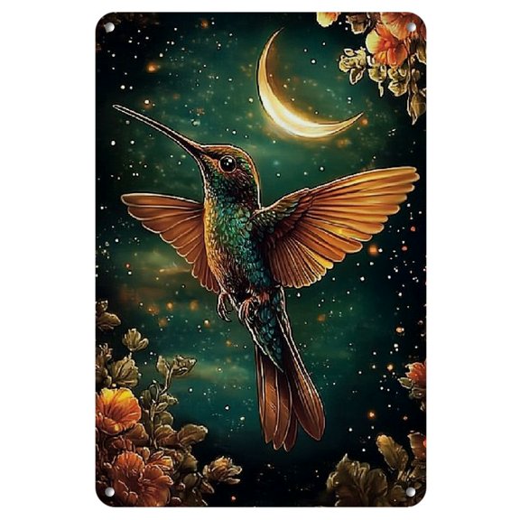 Charming Hummingbird Metal Wall Art - 8"x12" Square Sign for Home, Living Room, Farmhouse Decor