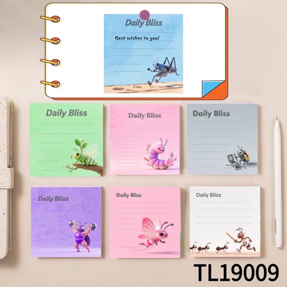 Charming Insect - Design Sticky Notes (3.54×3.54 inches) 100-pack with105 Emoticon Stickers, Quickly Jotting Down Reminders, Suitable for Various Surfaces,Easy To Write on,Great for Project Planning