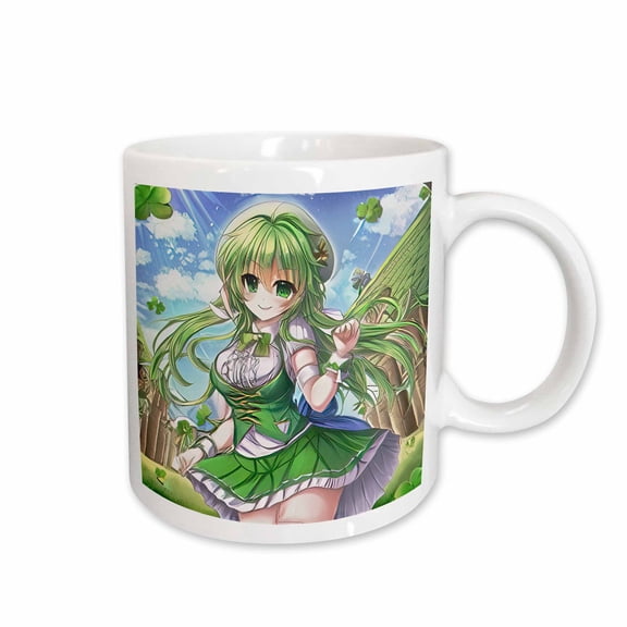 3drose, Charming Irish Elf Girl, Four Leaf Clover. Good Luck for You Gift, 15oz Mug