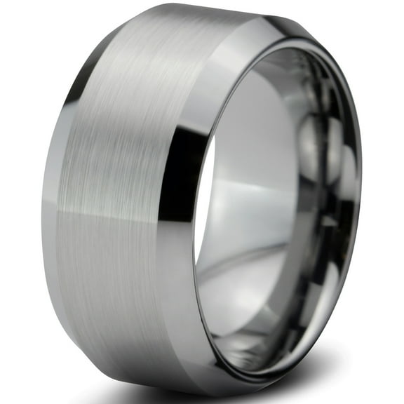 Charming Jewelers Tungsten Wedding Band Ring 10mm for Men Women Comfort Fit Beveled Edges Brushed Lifetime Guarantee Size 6