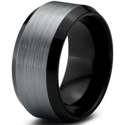 Charming Jewelers Tungsten Wedding Band Ring 10mm for Men Women Comfort Fit Black Beveled Edge Polished Brushed Lifetime Guarantee Size 4