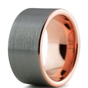 Charming Jewelers Tungsten Wedding Band Ring 12mm for Men Women Comfort Fit 18K Rose Gold Plated Plated Pipe Cut Flat Brushed Polished Lifetime Guarantee Size 8