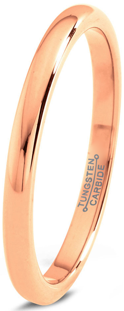 2mm Domed Tungsten Carbide Wedding Band Ring - Men's Or Ladies - Gold Plated, Made In USA
