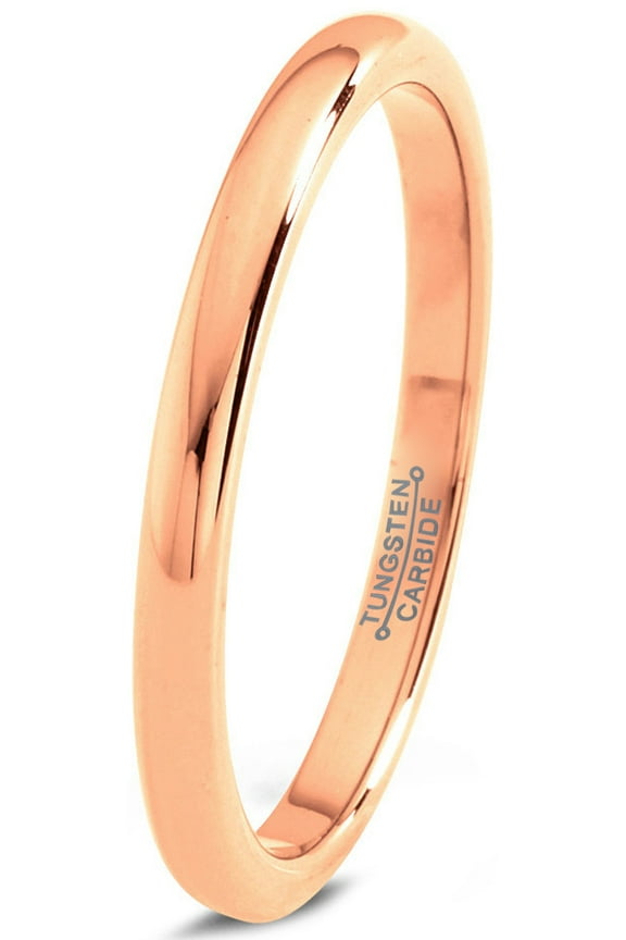 Tungsten Wedding Band Ring 2mm for Men Women Comfort Fit 18K Rose Gold Plated Dome Round Polished Lifetime Guarantee Size 4.5