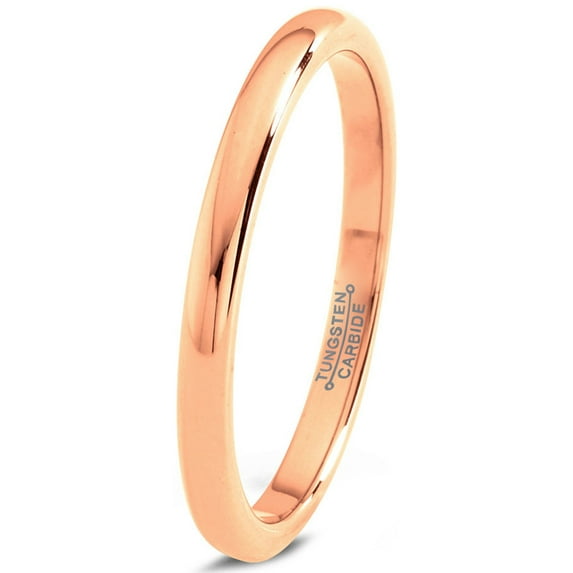 Charming Jewelers Tungsten Wedding Band Ring 2mm for Men Women Comfort Fit 18K Rose Gold Plated Dome Round Polished Lifetime Guarantee Size 7