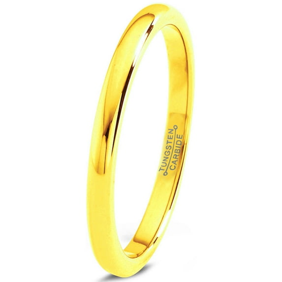 Charming Jewelers Tungsten Wedding Band Ring 2mm for Men Women Comfort Fit 18K Yellow Gold Plated Dome Round Polished Lifetime Guarantee Size 13