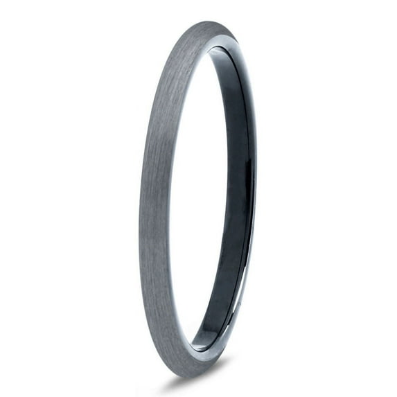Charming Jewelers Tungsten Wedding Band Ring 2mm for Men Women Comfort Fit Black Domed Brushed Lifetime Guarantee Size 6.5